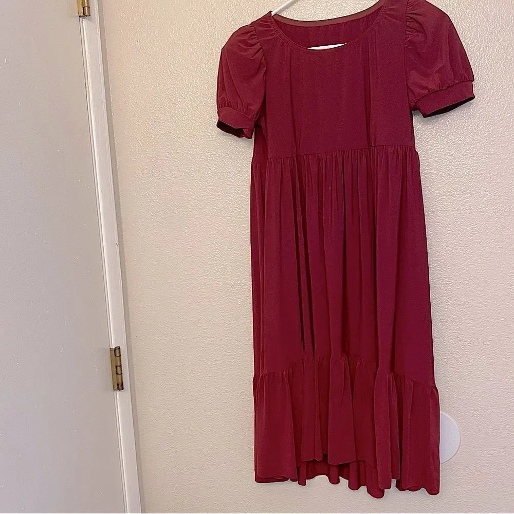 Kelle dance lyrical costume burgundy 2 piece babydoll dress and briefs adult SA
